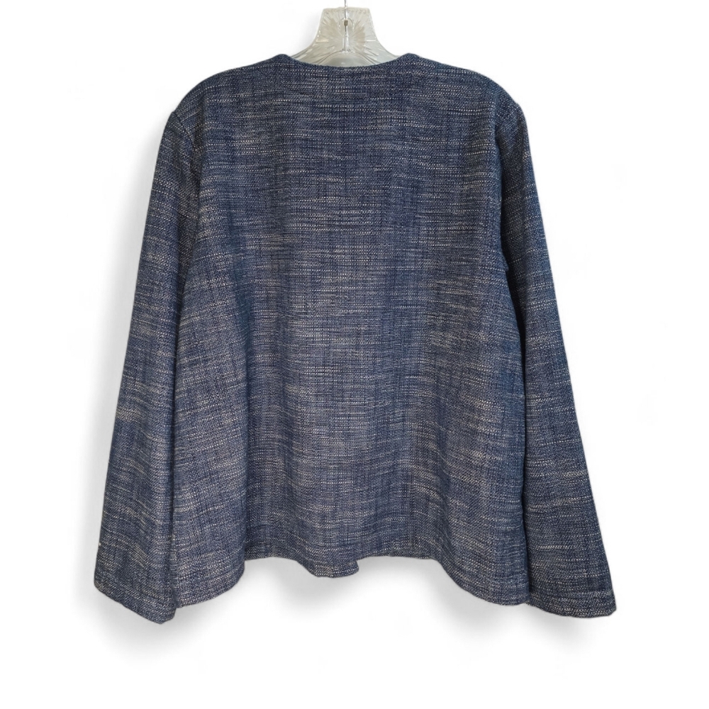 J Jill Indigo Blazer Jacket Blue Cardigan Women’s Large Button Front Soft Tweed - Picture 4 of 6